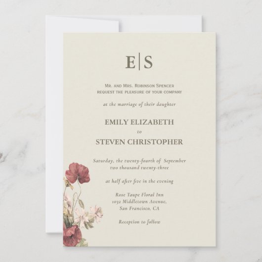 Elegant Dusty Roos Boho Monogrammed Wedding Kaart (Voorkant)