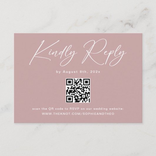 Elegant Dusty Roos Bruiloft RSVP QR Code Informatiekaartje (Voorkant)