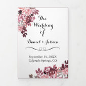 Elegant Dusty Roos Burgundy Floral Wedding Program Drieluik Programma (Cover)