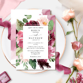 Elegant Dusty Roos, Burgundy Pink Floral Wedding Kaart