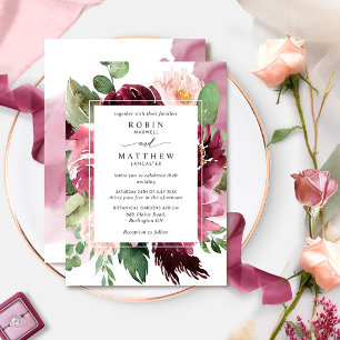 Elegant Dusty Roos, Burgundy Pink Floral Wedding Kaart