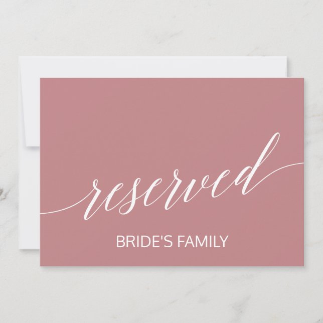 Elegant Dusty Roos Calligraphy Reserved Sign (Voorkant)