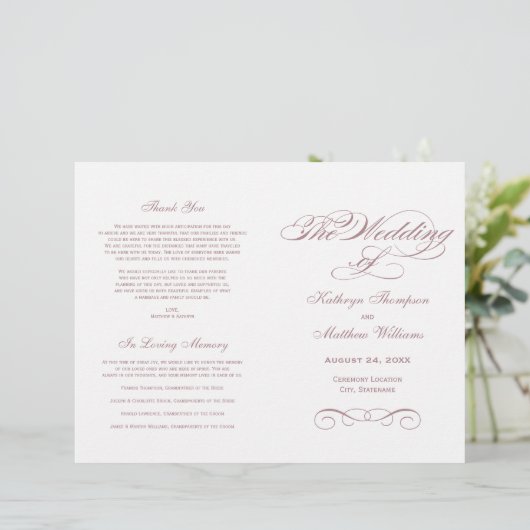 Elegant Dusty Roos Calligraphy Wedding Ceremony (Staand voorkant)