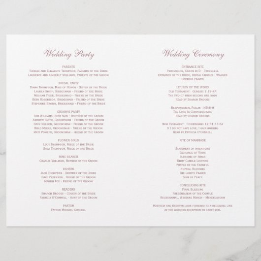 Elegant Dusty Roos Calligraphy Wedding Ceremony (Achterkant)