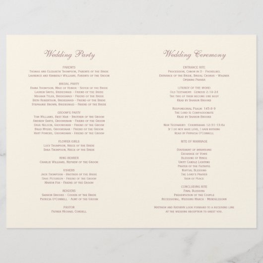 Elegant Dusty Roos Calligraphy Wedding Programs (Achterkant)