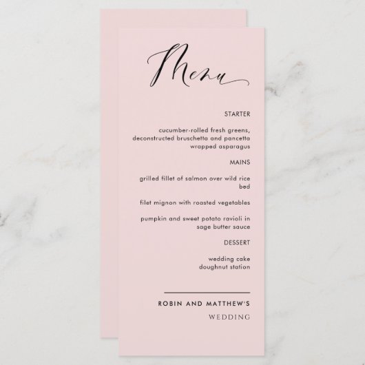 Elegant Dusty Roos Calligraphy Wedding/Reception Menu (Voorkant / Achterkant)