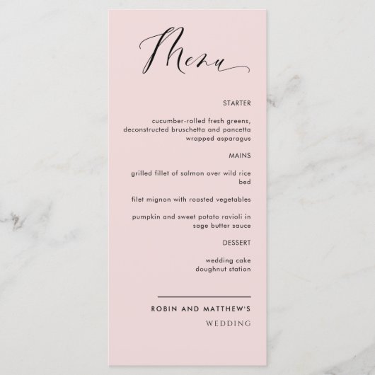 Elegant Dusty Roos Calligraphy Wedding/Reception Menu (Voorkant)