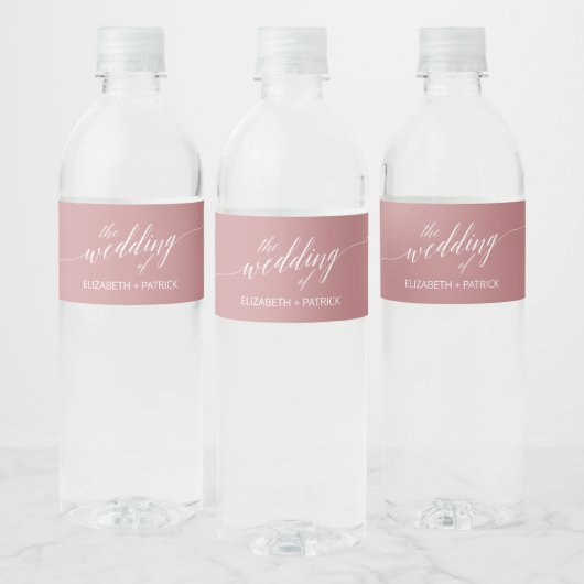 Elegant Dusty Roos Calligraphy Wedding Waterfles Etiket (Flessen)