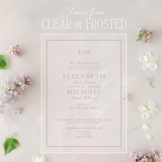 Elegant Dusty Roos Classic Script Monogram Weddens Acryl Uitnodigingen