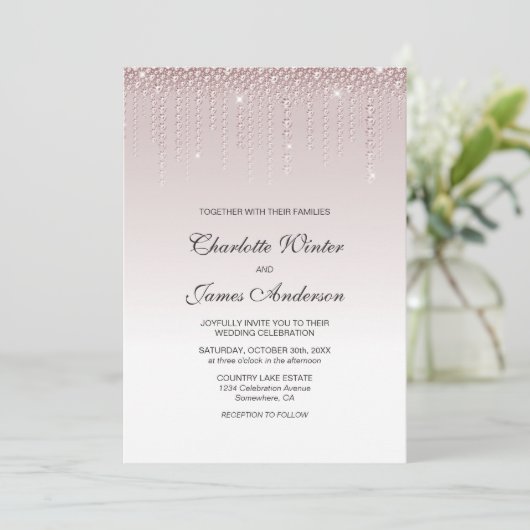 Elegant Dusty Roos Diamonds Wedding Kaart (Staand voorkant)