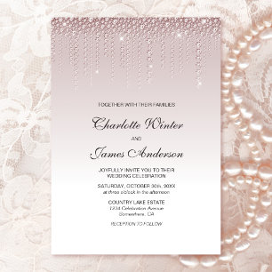 Elegant Dusty Roos Diamonds Wedding Kaart