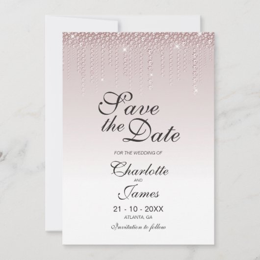 Elegant Dusty Roos Diamonds Wedding Save the Date (Voorkant)