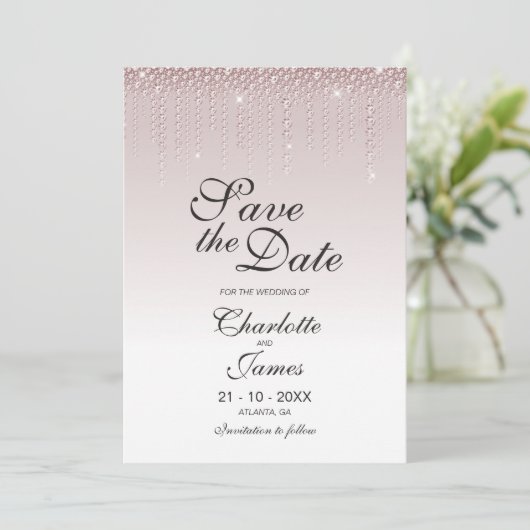 Elegant Dusty Roos Diamonds Wedding Save the Date (Staand voorkant)