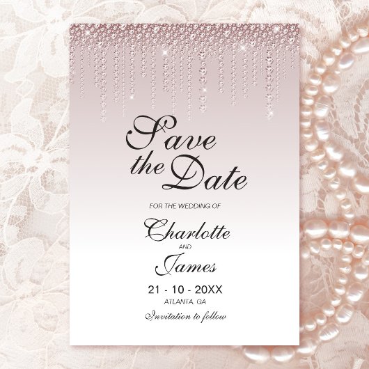 Elegant Dusty Roos Diamonds Wedding Save the Date