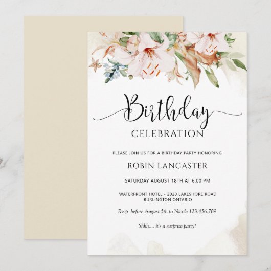 Elegant Dusty Roos en Beige Floral Birthday Kaart (Voorkant / Achterkant)
