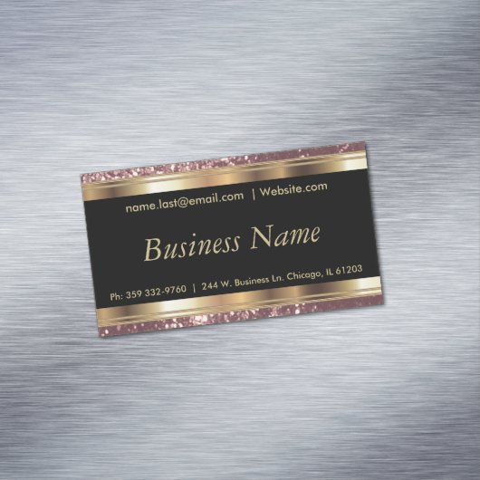Elegant Dusty Roos en Black and Gold Magnetisch Visitekaartje (Voorbeeld)