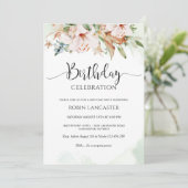  Elegant Dusty Roos en Green Floral Birthday Kaart (Staand voorkant)