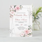Elegant Dusty Roos en Grey Wedding Invitations Kaart (Staand voorkant)