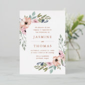 Elegant Dusty Roos en Peach Floral Wedding Folie Uitnodiging (Staand Voorkant)