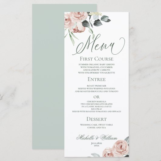 Elegant Dusty Roos Eucalyptus Wedding Menu (Voorkant / Achterkant)