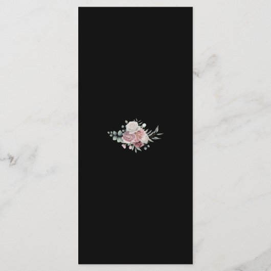Elegant Dusty Roos Floral Black Wedding Menu (Achterkant)