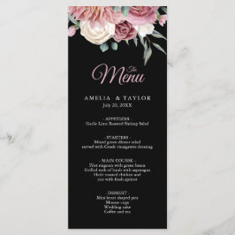 Elegant Dusty Roos Floral Black Wedding Menu