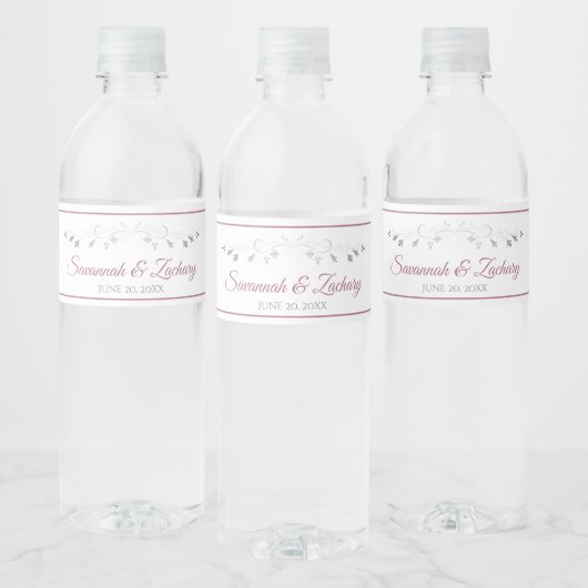 Elegant Dusty Roos  Floral Border Wedding Waterfles Etiket (Flessen)