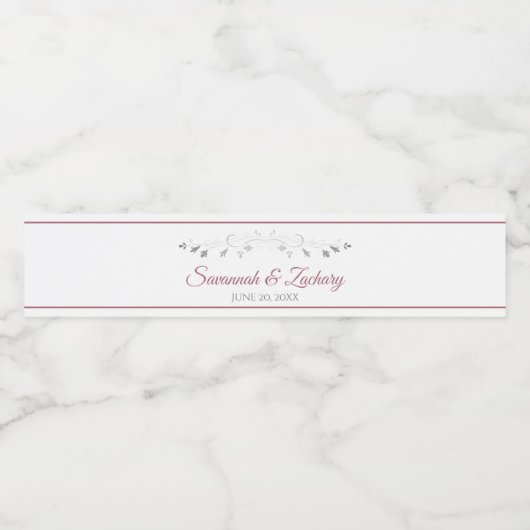 Elegant Dusty Roos  Floral Border Wedding Waterfles Etiket (Enkel label)