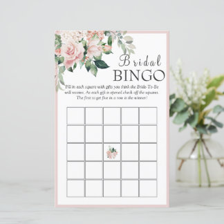 Elegant Dusty Roos Floral Bridal Bingo Game