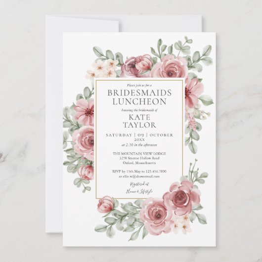 Elegant Dusty Roos Floral Bridesmaids Luncheon Kaart (Voorkant)