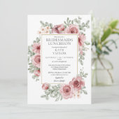 Elegant Dusty Roos Floral Bridesmaids Luncheon Kaart (Staand voorkant)