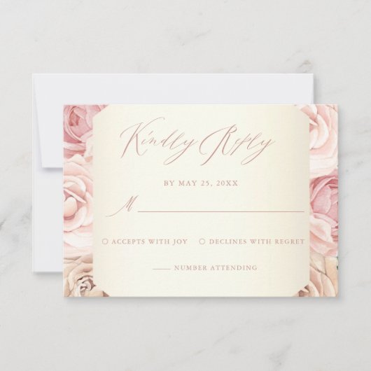 Elegant Dusty Roos Floral Calligraphy Wedding RSVP (Voorkant)