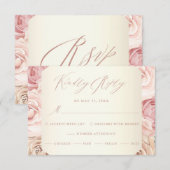 Elegant Dusty Roos Floral Calligraphy Wedding RSVP Kaartje (Voorkant / Achterkant)