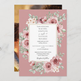 Elegant Dusty Roos Floral Gold Wedding Foto Kaart