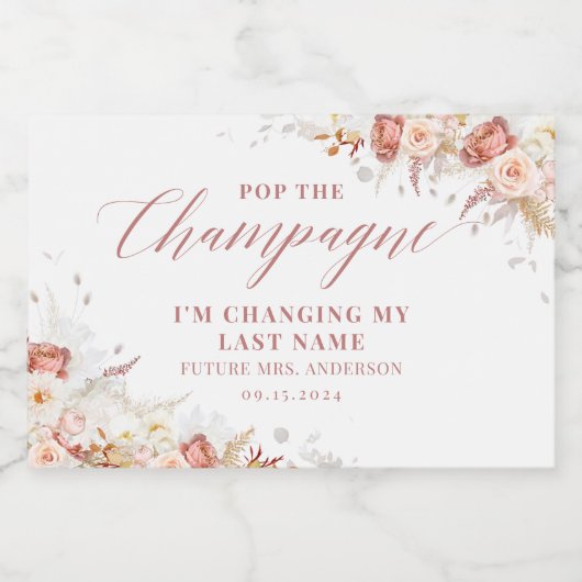 Elegant Dusty Roos Floral Sparkling Wijnetiket (Enkel label)