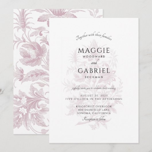 Elegant Dusty Roos Floral Wedding Kaart (Voorkant / Achterkant)