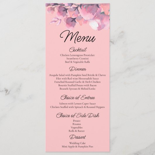 Elegant Dusty roos Floral Wedding Menu (Voorkant)