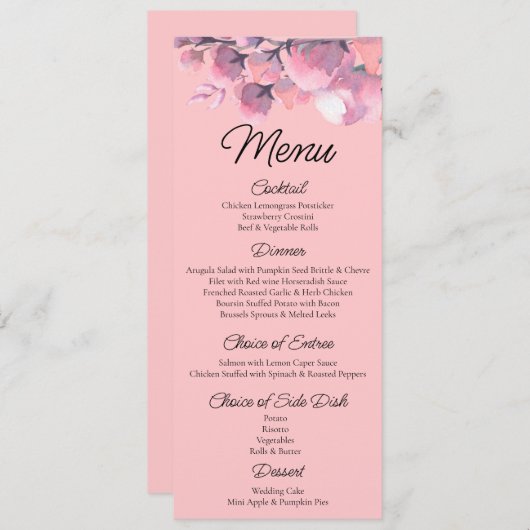 Elegant Dusty roos Floral Wedding Menu (Voorkant / Achterkant)