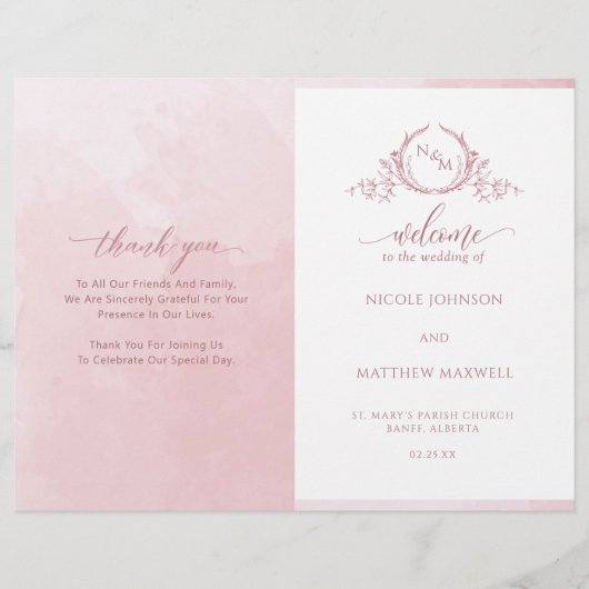 Elegant Dusty Roos Folded Wedding Ceremony Program (Voorkant)