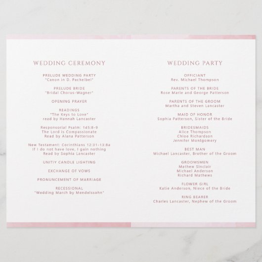 Elegant Dusty Roos Folded Wedding Ceremony Program (Achterkant)