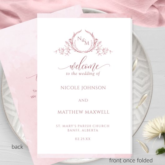 Elegant Dusty Roos Folded Wedding Ceremony Program