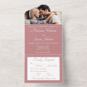 Elegant Dusty Roos Foto Weddenschap All In One Uitnodiging (Binnen)