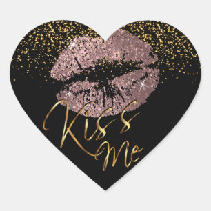 Elegant Dusty Roos Glitter Kiss Me Hart Sticker