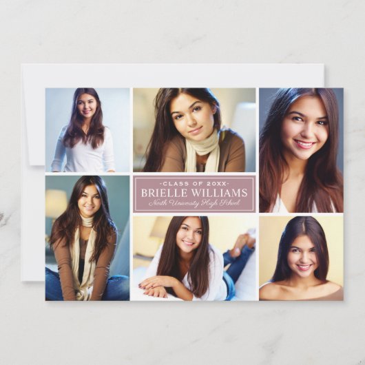 Elegant Dusty Roos Graduy Party Photo Collage Kaart (Voorkant)