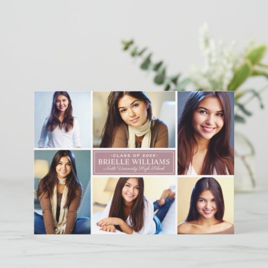 Elegant Dusty Roos Graduy Party Photo Collage Kaart (Staand voorkant)