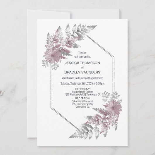 Elegant Dusty Roos Gray Botanical Wedding Kaart (Voorkant)