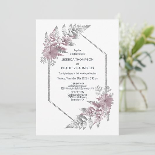 Elegant Dusty Roos Gray Botanical Wedding Kaart (Staand voorkant)