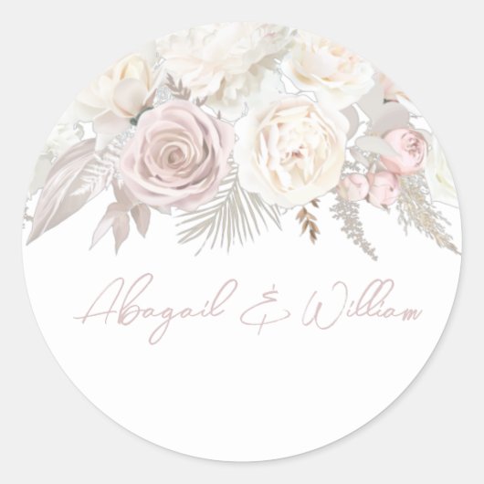 Elegant Dusty Roos & Ivory White Floral Wedding Ronde Sticker (Voorkant)