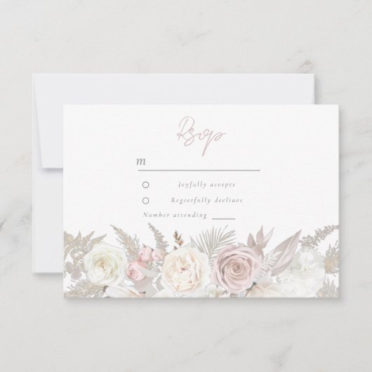 Elegant Dusty Roos & Ivory White Floral Wedding RSVP Kaartje (Voorkant)