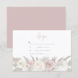 Elegant Dusty Roos & Ivory White Floral Wedding RSVP Kaartje